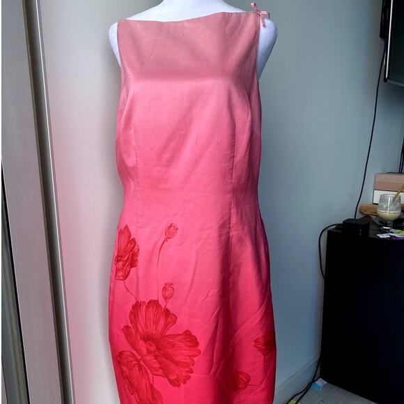 Pink Ombre Hawaiian Floral Sleeveless High Neck Midi Dress Bow Coquette Dress - Picture 1 of 6